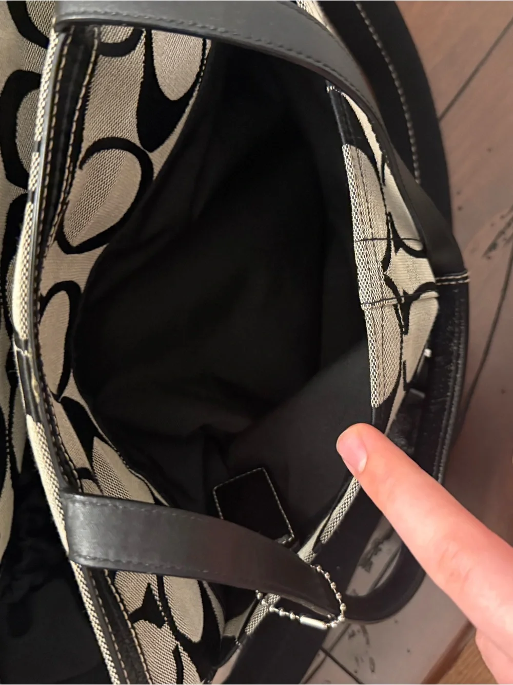Coach Black and Cream Signature Canvas Tote with Tag and Medallion